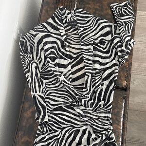 Karen Kane Black & White Zebra-Print Wrap Blouse